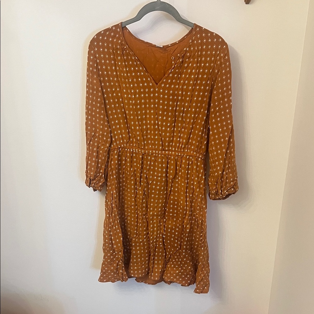 Women's Rust Polka Dot Long Sleeve Dress